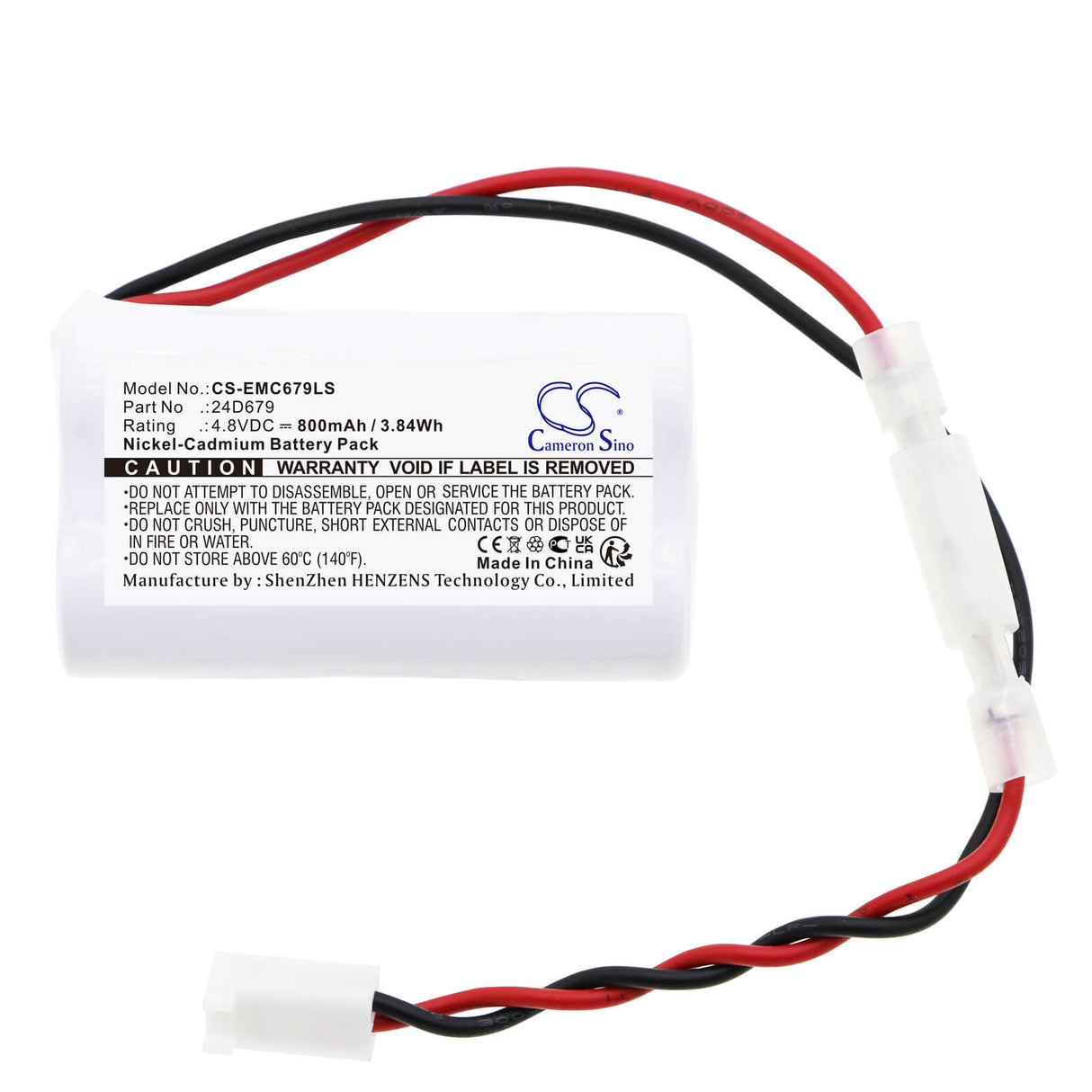 4.8V, Ni-CD, 800mAh, Batterie d'éclairage de secours compatible avec Dual-lite, 12089401, Lxw-13-x2, Lxw-15-x2, 3.84Wh Éclairage de secours Cameron Sino Technology Limited