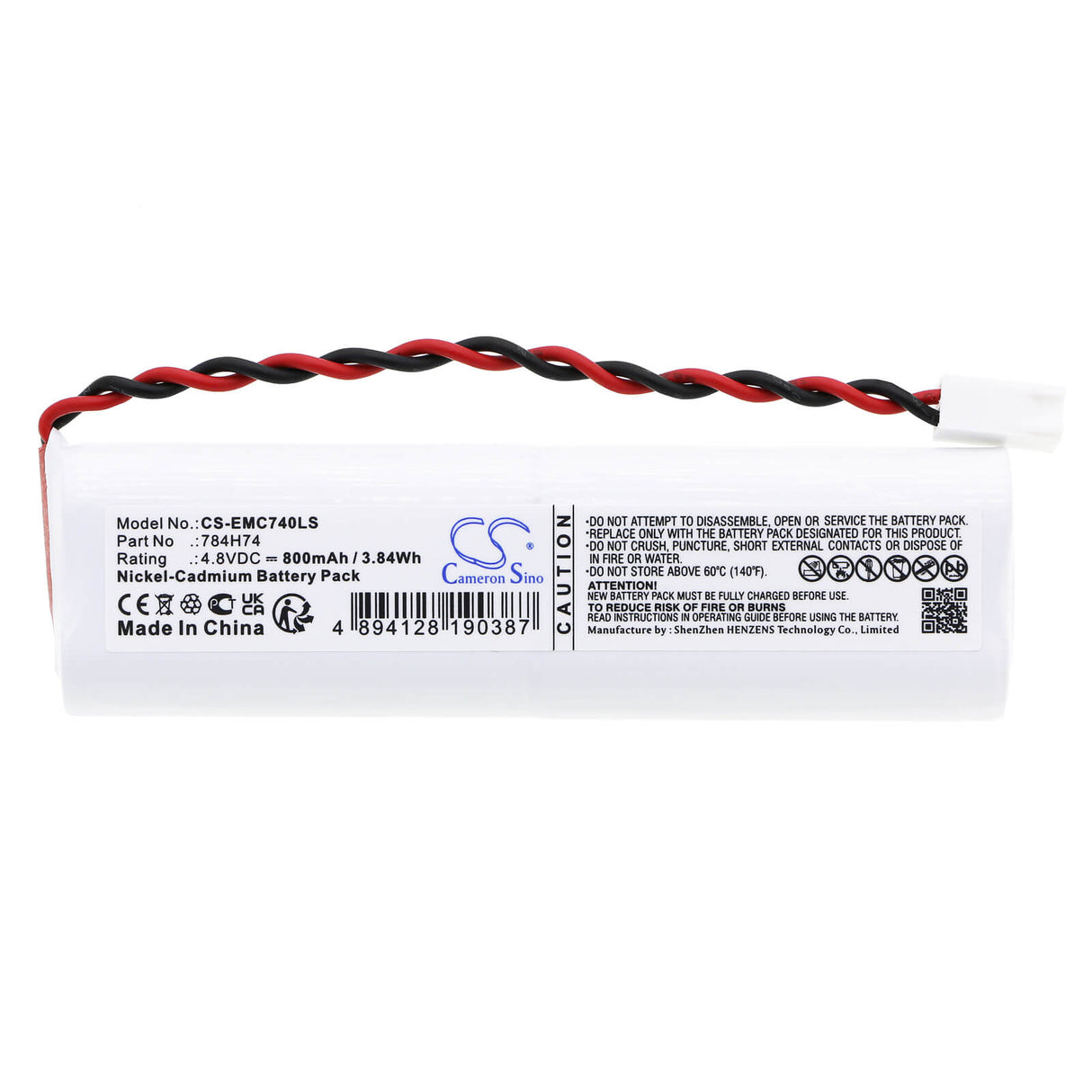 4,8V, Ni-CD, 800mAh, batterie d'éclairage de secours compatible avec Dual-lite, 784h74, Sewldgbe, Sewldgwe, 3,84Wh Éclairage de secours Cameron Sino Technology Limited