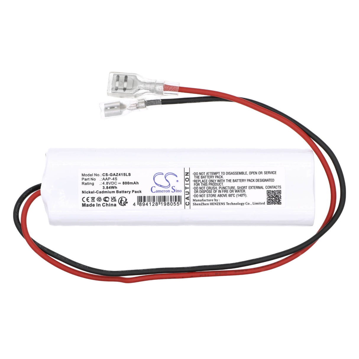 4,8V, Ni-CD, 800mAh, Batterie d'éclairage de secours compatible avec Gaz, Aap-4s, 5161000415, 3,84Wh Éclairage d'urgence Cameron Sino Technology Limited