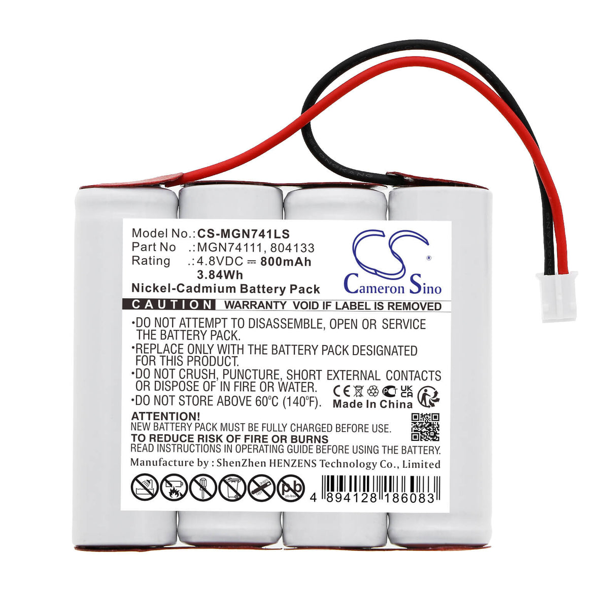 4.8V, Ni-CD, 800mAh, Batterie d'éclairage d'urgence compatible avec Luminox, 804133, 804133, 805504, 3.84Wh Éclairage d'urgence Cameron Sino Technology Limited