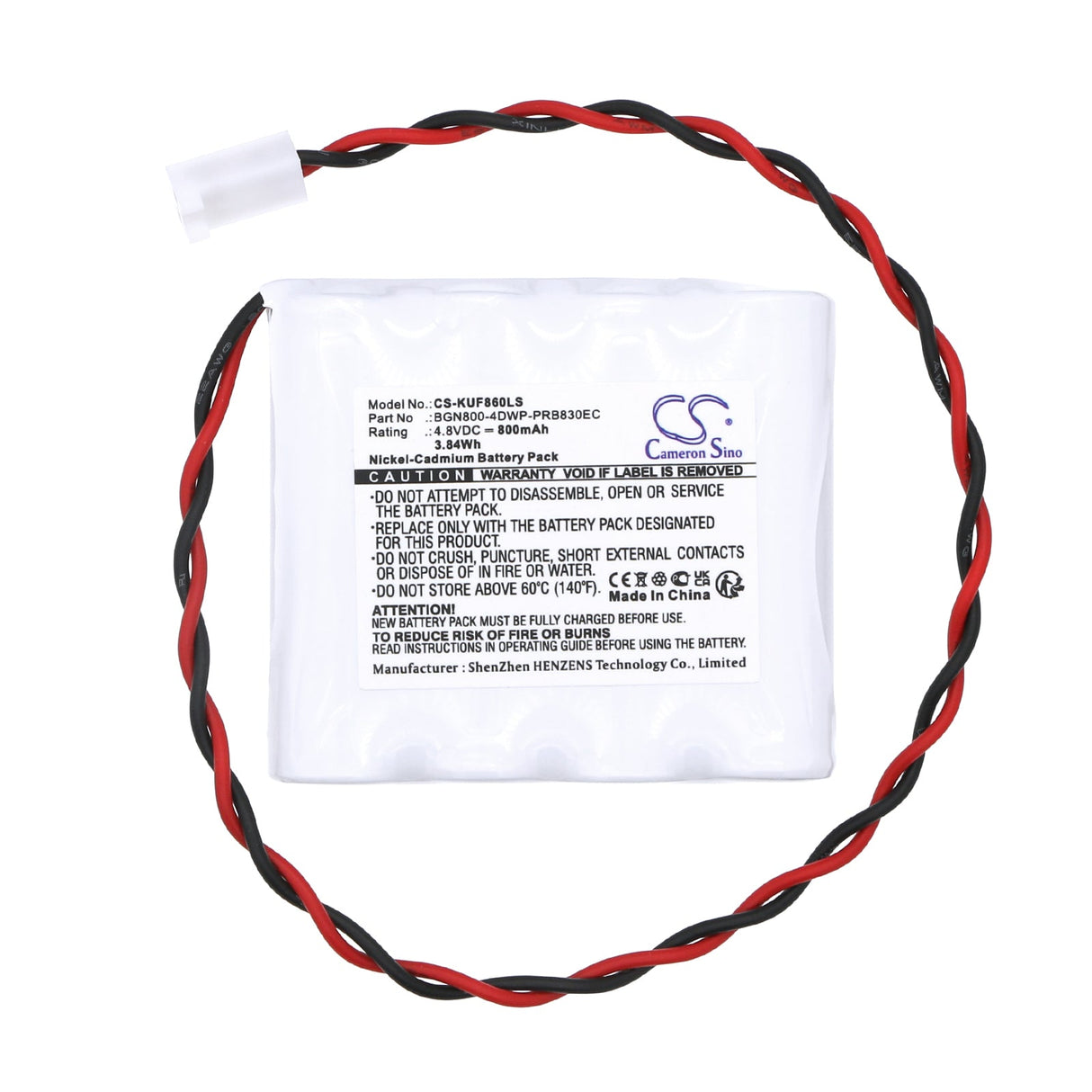 4,8V, Ni-CD, 800mAh, Batterie d'éclairage de secours compatible avec Kaufel, Bgn800-4dwp-prb830ec, 850.0060 Aa/4, 3,84Wh Éclairage de secours Cameron Sino Technology Limited