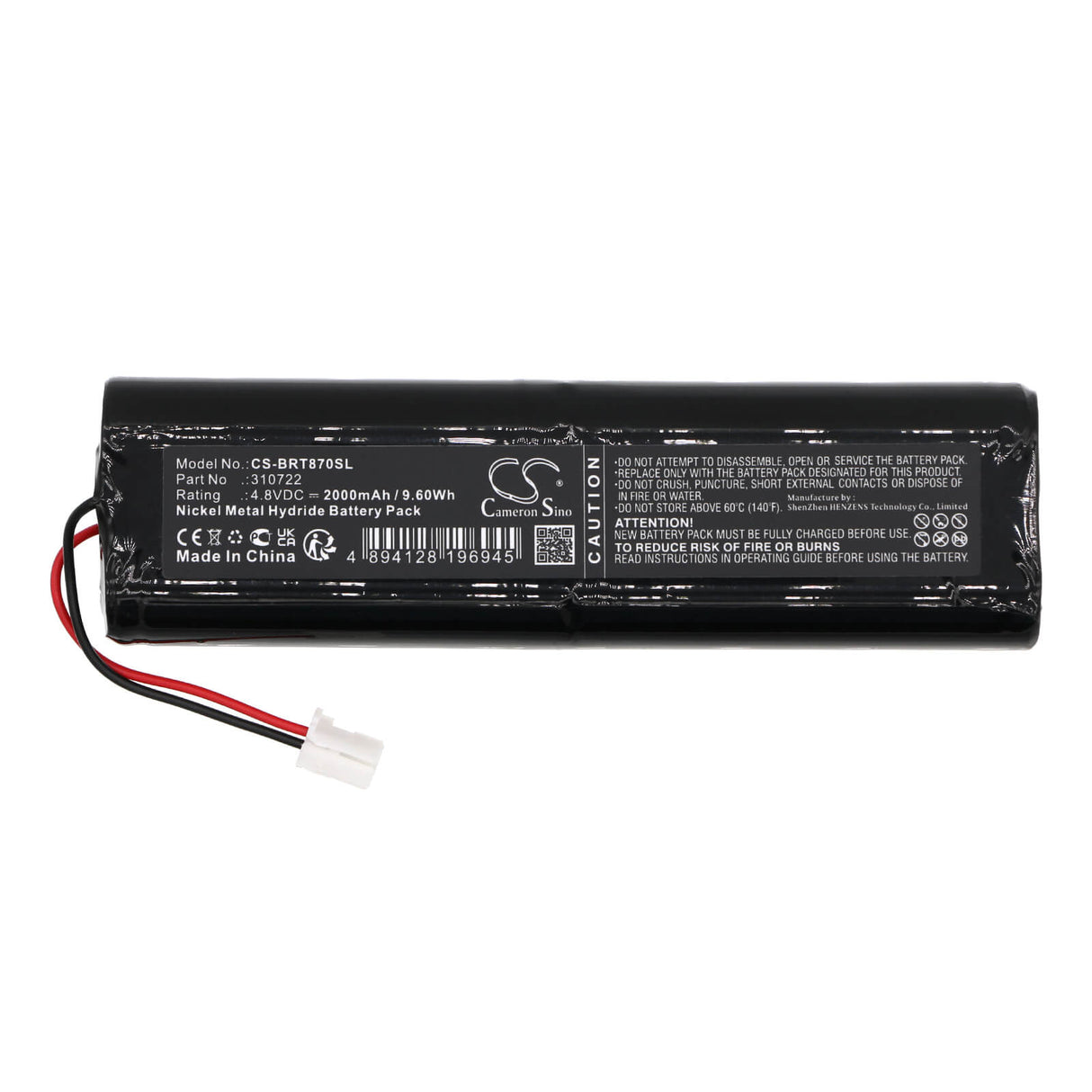 4.8V, Ni-MH, 2000mAh, Batterie d'équipement compatible avec Bartec Benke, 04z14500-2201, 6728-70 Série C, 9.6Wh Équipement, Enquête, Test Cameron Sino Technology Limited