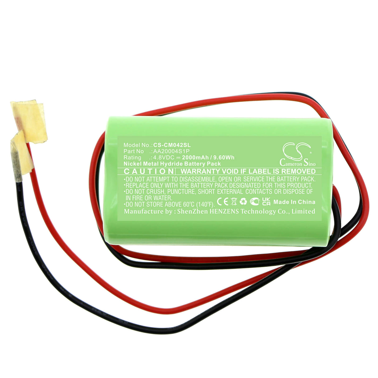 4.8V, Ni-MH, 2000mAh, Pack de batteries convient aux packs de batteries personnalisés, Aa20004s1p, 9.6Wh Pack de batteries Cameron Sino Technology Limited