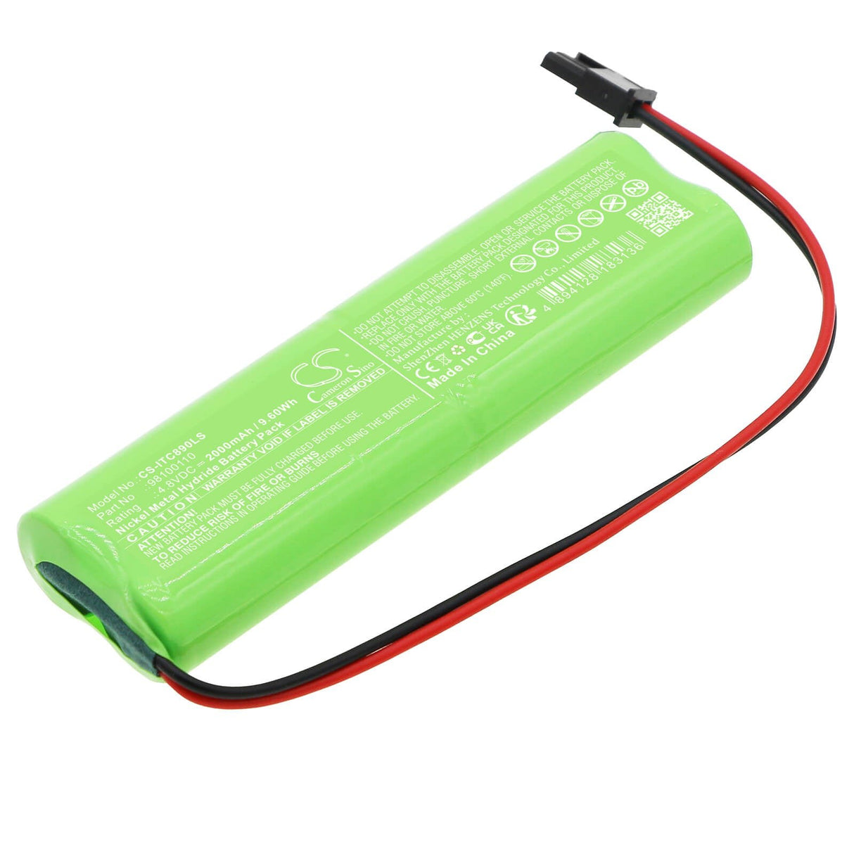 4,8V, Ni-MH, 2000mAh, Batterie d'éclairage de secours compatible avec Inotec, 98100110, 890021, 9,60Wh Éclairage de secours Cameron Sino Technology Limited