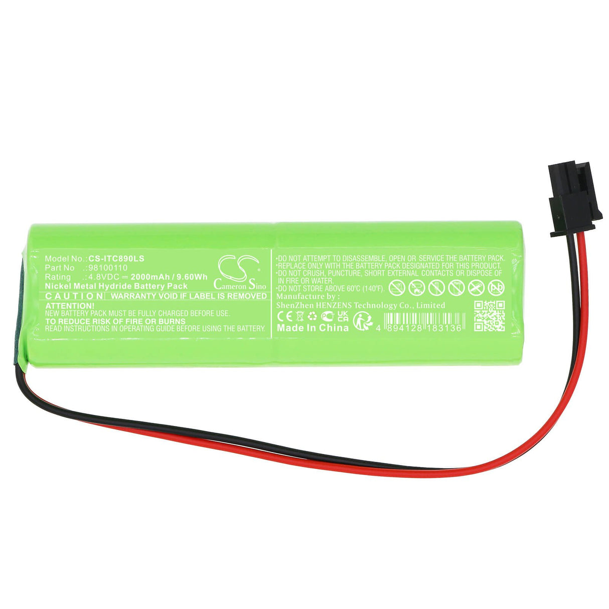 4,8V, Ni-MH, 2000mAh, Batterie d'éclairage de secours compatible avec Inotec, 98100110, 890021, 9,60Wh Éclairage de secours Cameron Sino Technology Limited