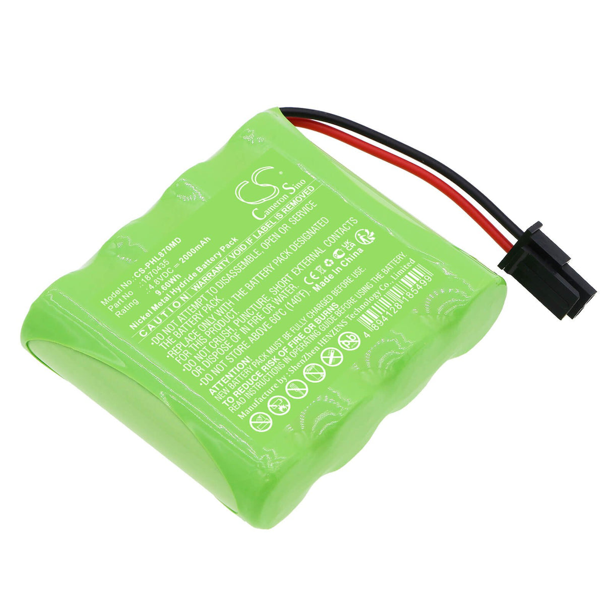 4,8V, Ni-MH, 2000mAh, Batterie médicale compatible avec Philips, 1870435, Système d'alerte mobile Gosafe, Lifeline Gosafe Mobile Alert S, 9,60Wh Medical Cameron Sino Technology Limited (Médical)