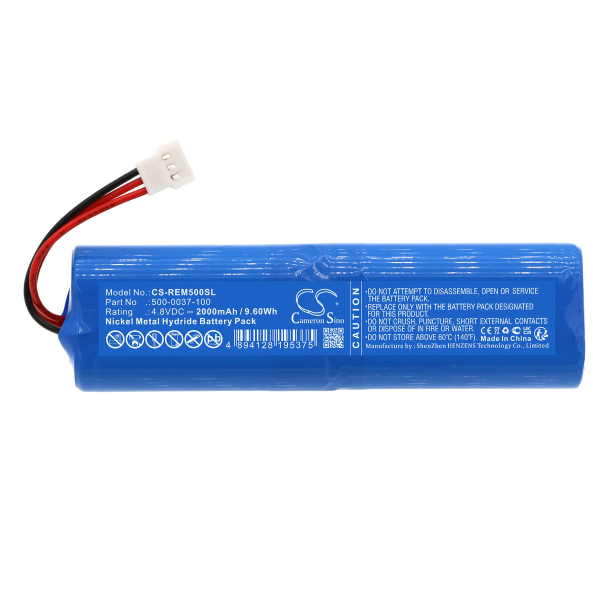 4.8V, Ni-MH, 2000mAh, Batterie d'équipement compatible avec Rae Systems, 0059 0039 0037, MultiRAE Plus, Multirae Qrae, 9.6Wh Équipement, Enquête, Test Cameron Sino Technology Limited