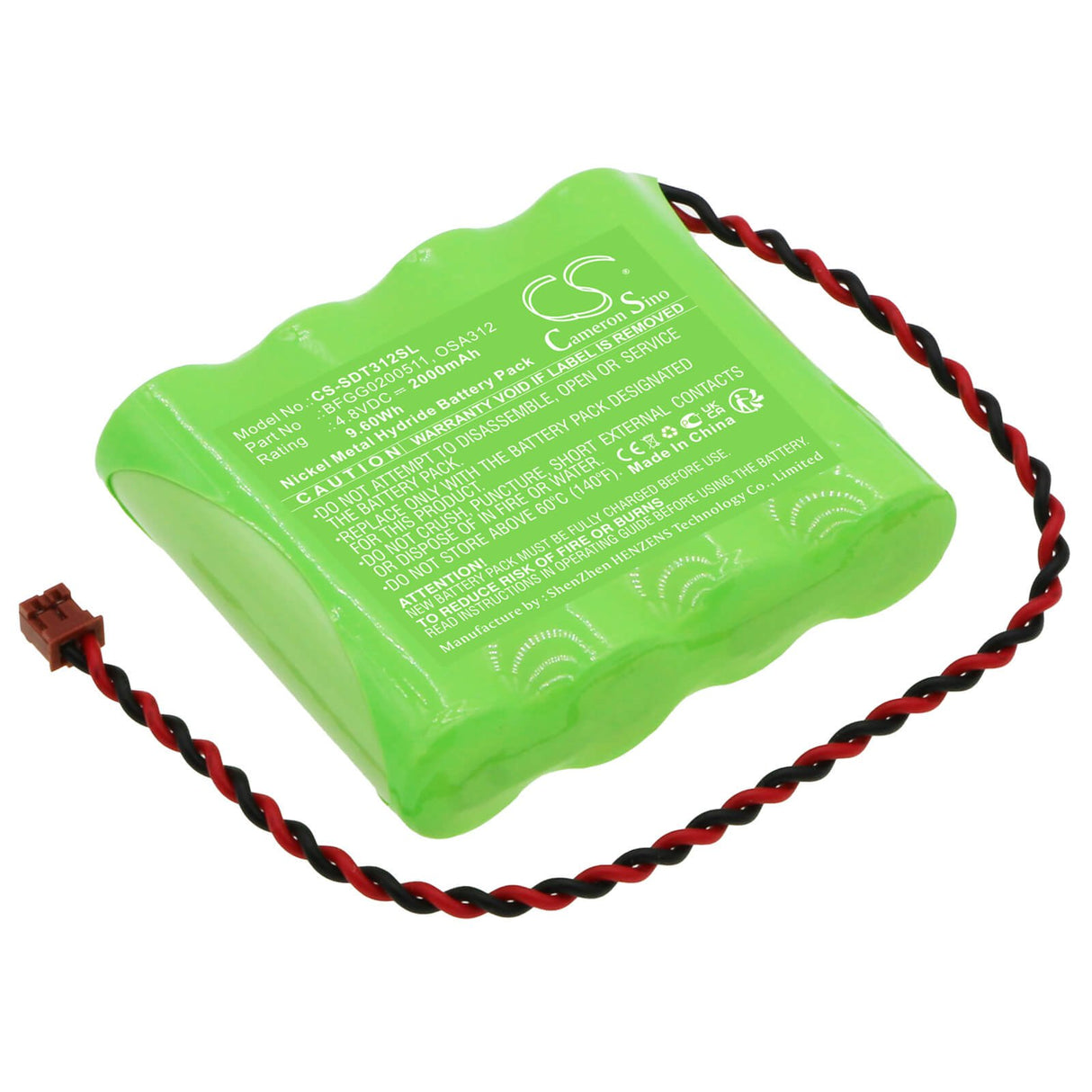 4.8V, Ni-MH, 2000mAh, Batterie d'équipement compatible avec Shimpo, Bfgg0200511, FGE-HX, Fge-hxy, 9.6Wh Équipement, Enquête, Test Cameron Sino Technology Limited