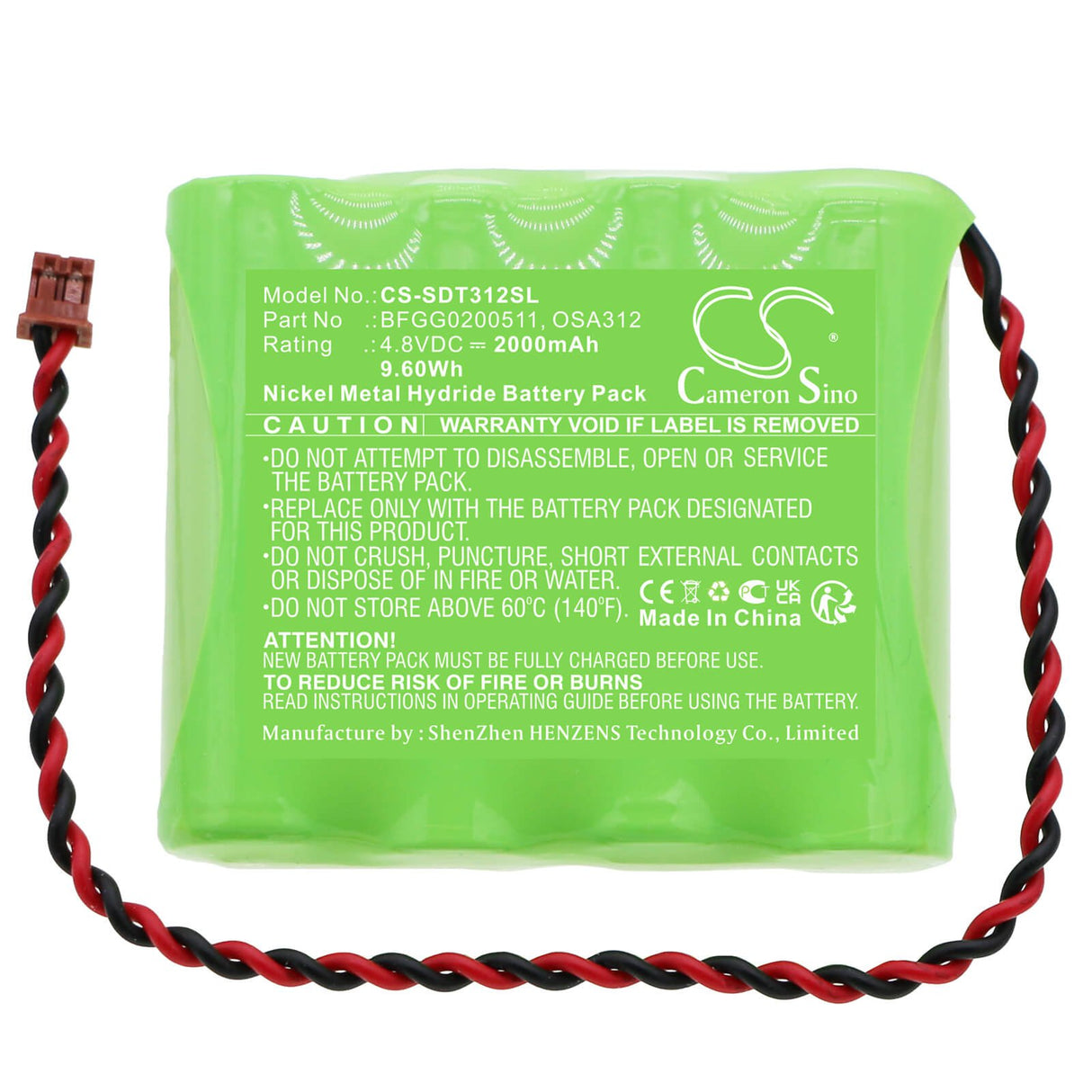 4.8V, Ni-MH, 2000mAh, Batterie d'équipement compatible avec Shimpo, Bfgg0200511, FGE-HX, Fge-hxy, 9.6Wh Équipement, Enquête, Test Cameron Sino Technology Limited