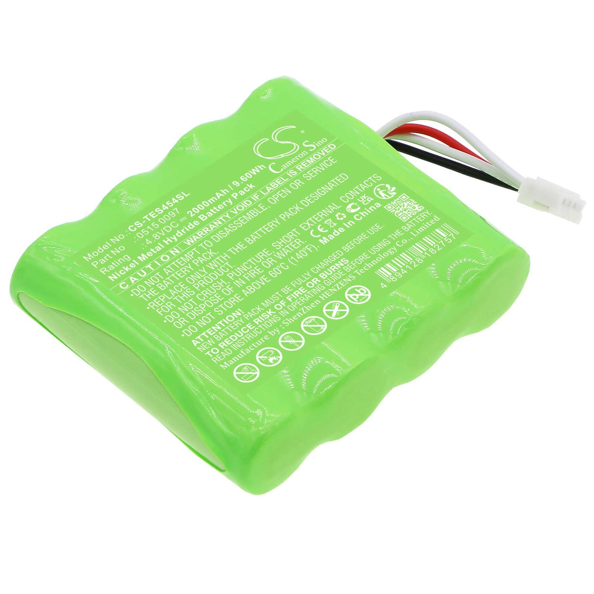 4.8V, Ni-MH, 2000mAh, Batterie d'équipement compatible Testo, 0515 0097, 350 Control, 454 Control, 9.6Wh Équipement, Enquête, Test Cameron Sino Technology Limited