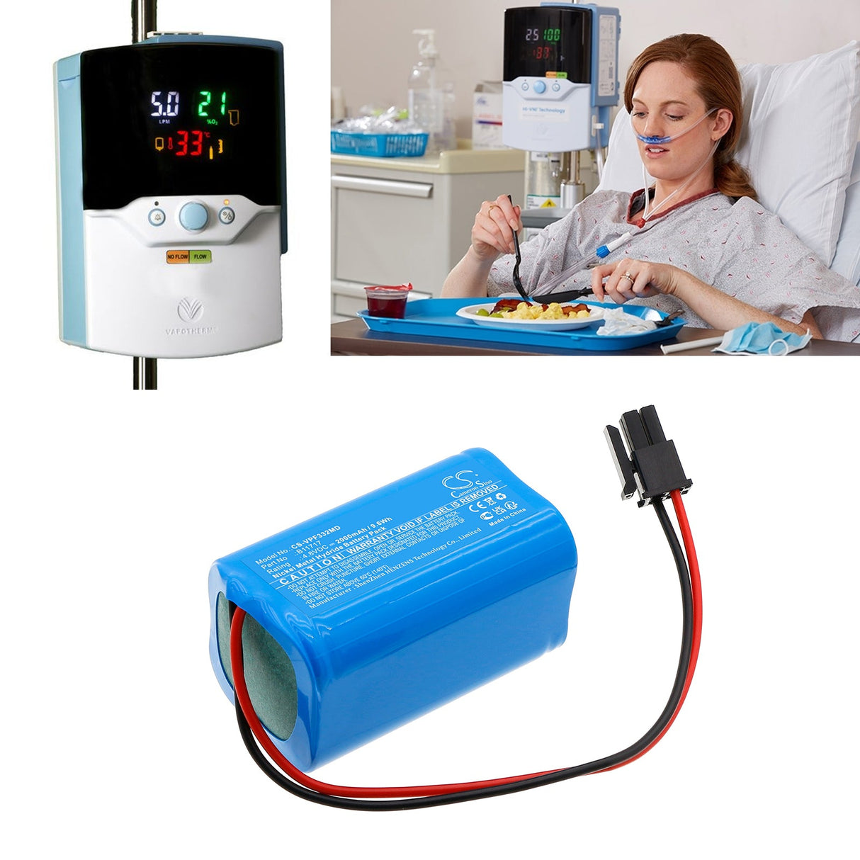 4.8V, Ni-MH, 2000mAh, Batterie médicale compatible avec Vapotherm, Precision Flow, Precision Flow Plus, 9.6Wh Medical Cameron Sino Technology Limited (Médical)