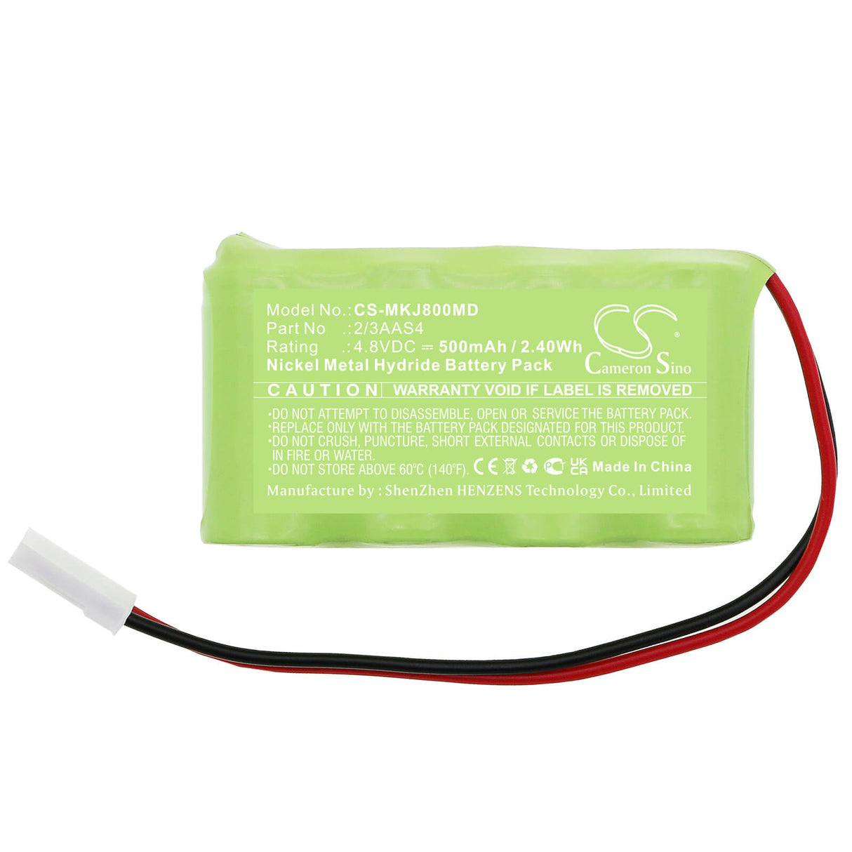 4.8V, Ni-MH, 500mAh, Batterie médicale compatible avec Kejian, 2/3aas4, Jaundice Meter Kj-8000, 2.40Wh Médical Cameron Sino Technology Limited (Médical)
