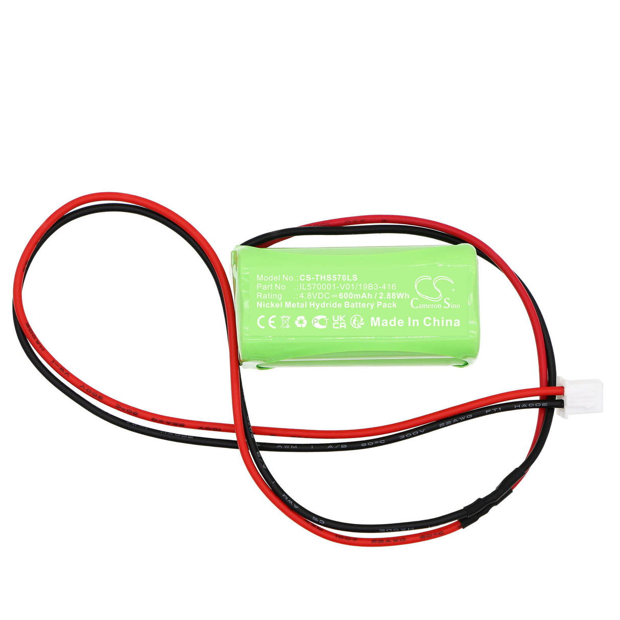 4.8V, Ni-MH, 600mAh, batterie d'éclairage d'urgence compatible avec Thorn Voyager, Il570001-v01/19b3-416, Styleaccu 3h, 2.88Wh Éclairage d'urgence Cameron Sino Technology Limited