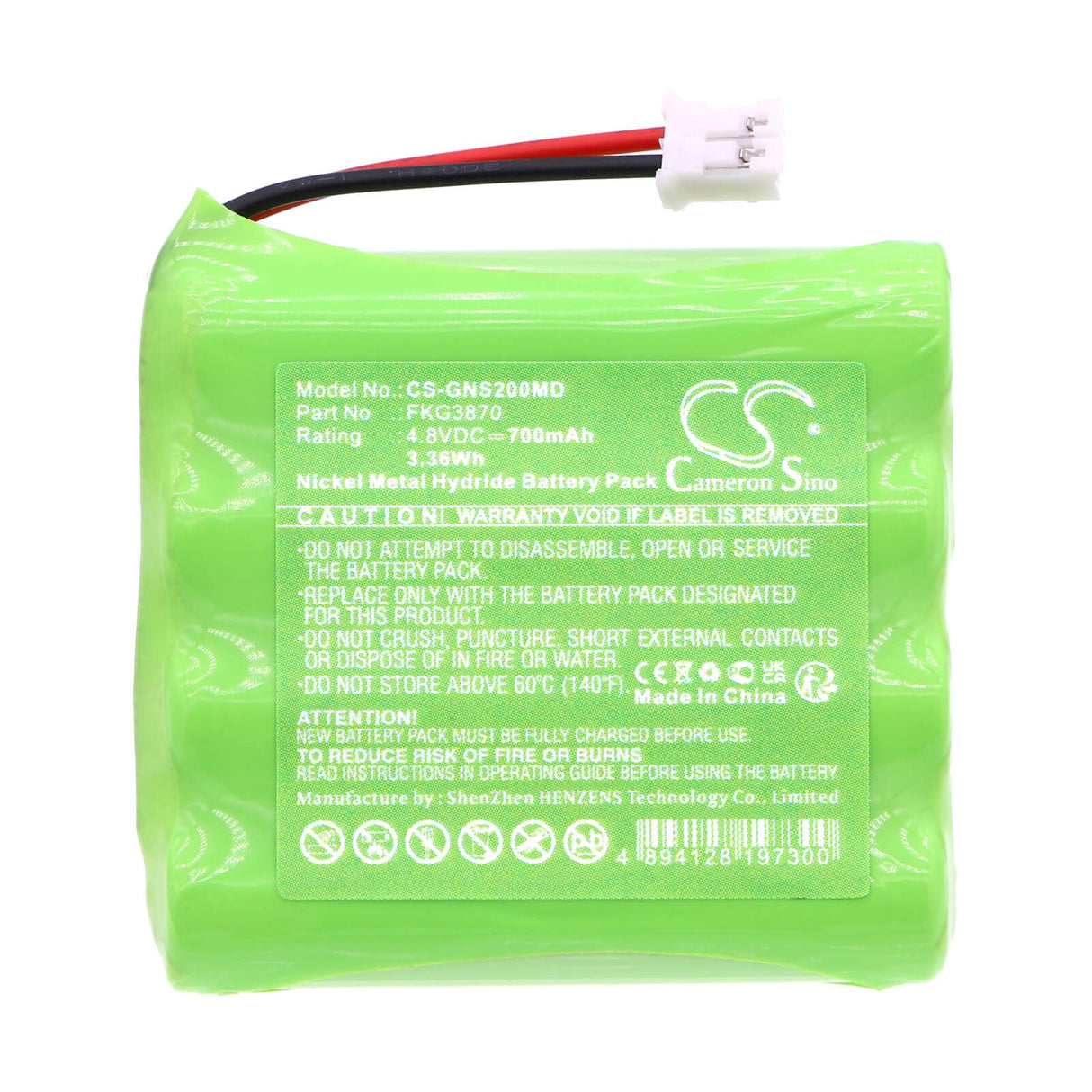 4.8V, Ni-MH, 700mAh, Batterie médicale compatible avec Globus, Fkg3870, A3r, Duo Tens, 3.36Wh Médical Cameron Sino Technology Limited (Médical)