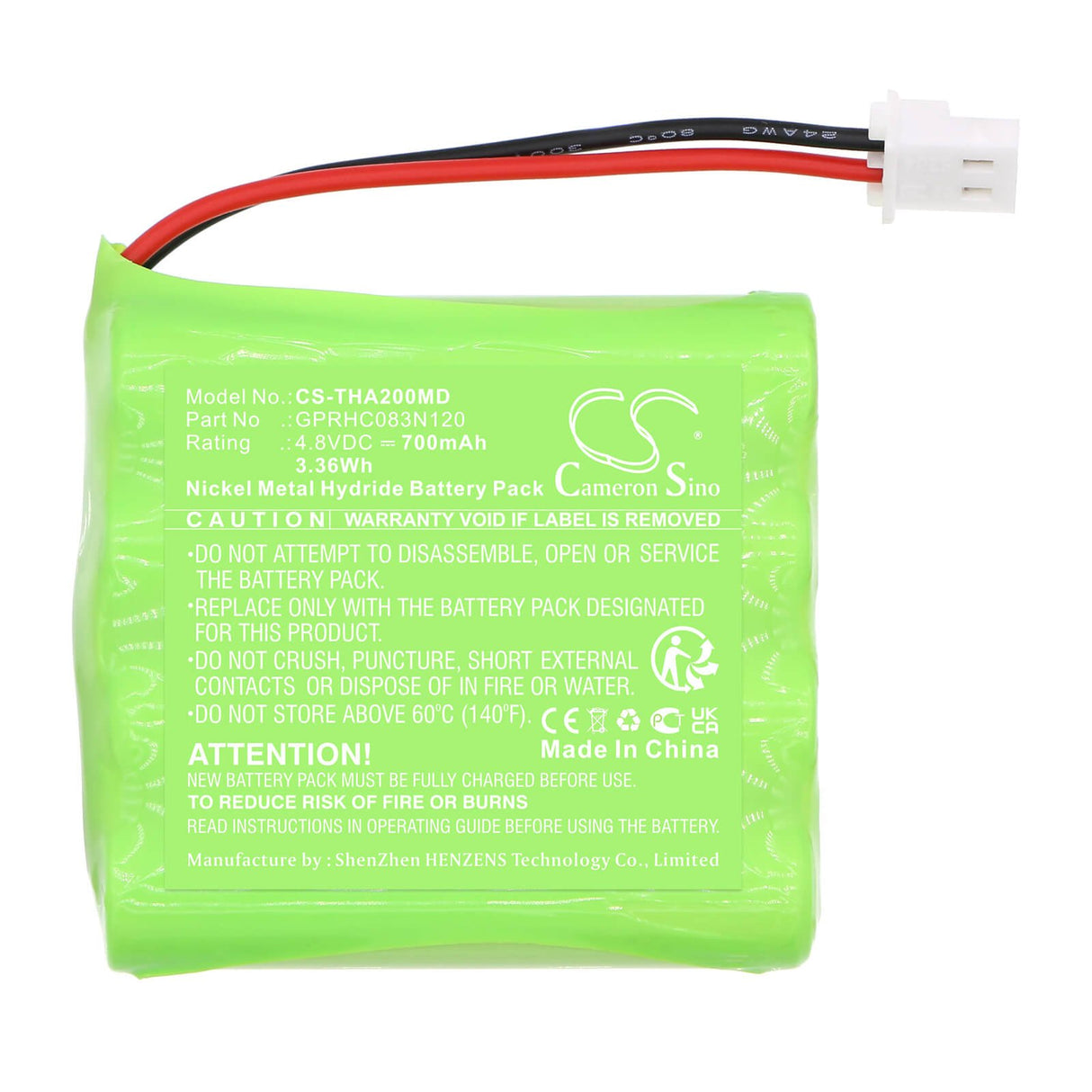 4.8V, Ni-MH, 700mAh, Batterie médicale compatible avec I-tech, Gprhc083n120, I-tech Physio Und Mag 1000 (2, Mio Care, 3.36Wh Medical Cameron Sino Technology Limited (Médical)