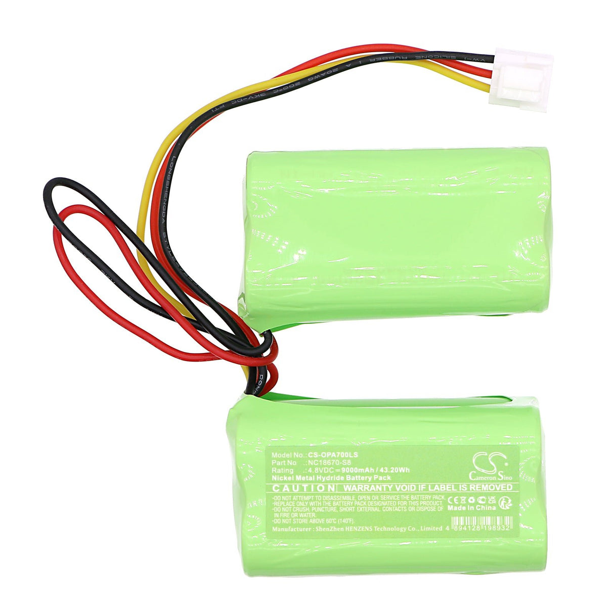 4,8V, Ni-MH, 9000mAh, batterie d'éclairage de secours compatible avec Awex, Nc18670-s8, série Anx, série Axnc, 43,20Wh Éclairage de secours Cameron Sino Technology Limited
