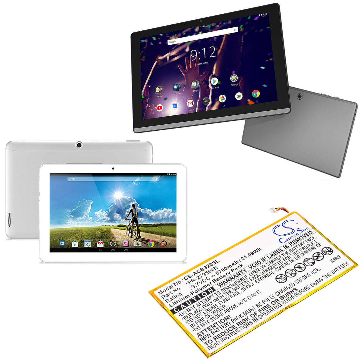3.7V, Li-Polymer, 5700mAh, Tablet battery fits Acer, Kt.0020h.002, A3-a40, A3-a50, 21.09Wh Tablet Cameron Sino Technology Limited