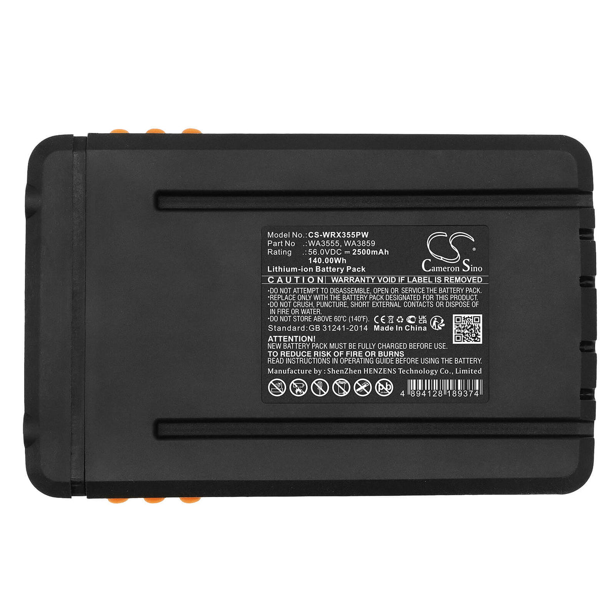 56.0V, Li-ion, 2500mAh, Lawn Mowers battery fits Worx, Wa3555, 56v 13" Cordless String Trimme, 56v 20" Cordless Lawn Mower, 140.00Wh Lawn Mowers Cameron Sino Technology Limited (Suspended)