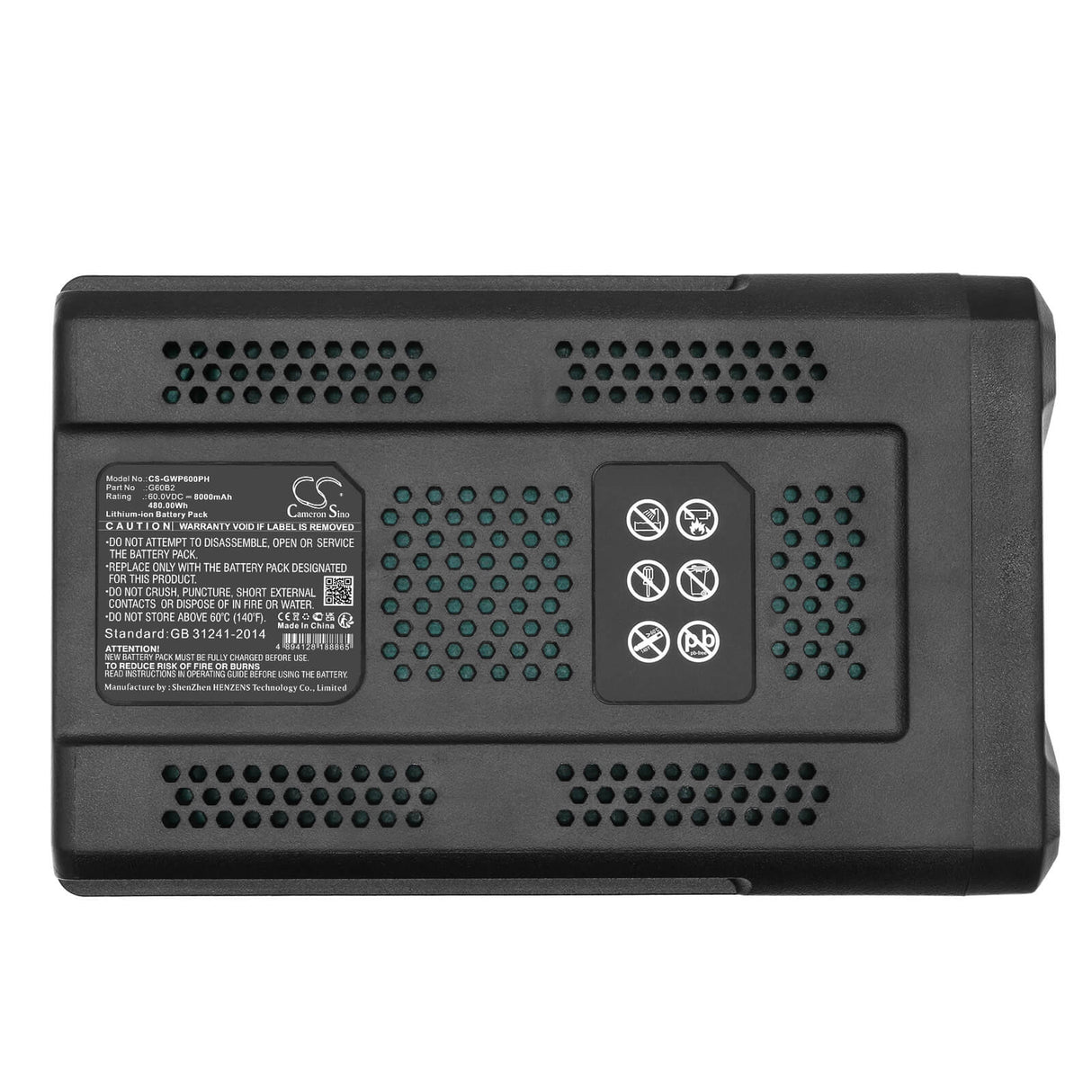 60,0V, Li-ion, 8000mAh, batterie pour outils électriques compatible avec Greenworks, 2918307, Gd60ab, Gd60lt, 480Wh Outils électriques Cameron Sino Technology Limited (Marchandises dangereuses)