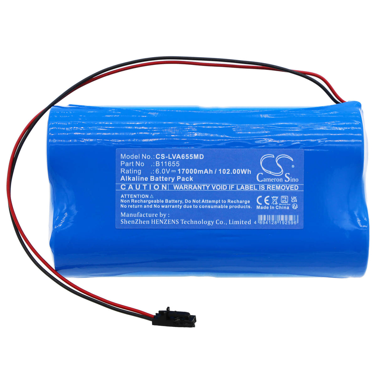 6,0V, Alcaline, 17000mAh, Batterie médicale compatible avec Lionville, B11655, Lock Alert, 102,00Wh Médical Cameron Sino Technology Limited (Médical)