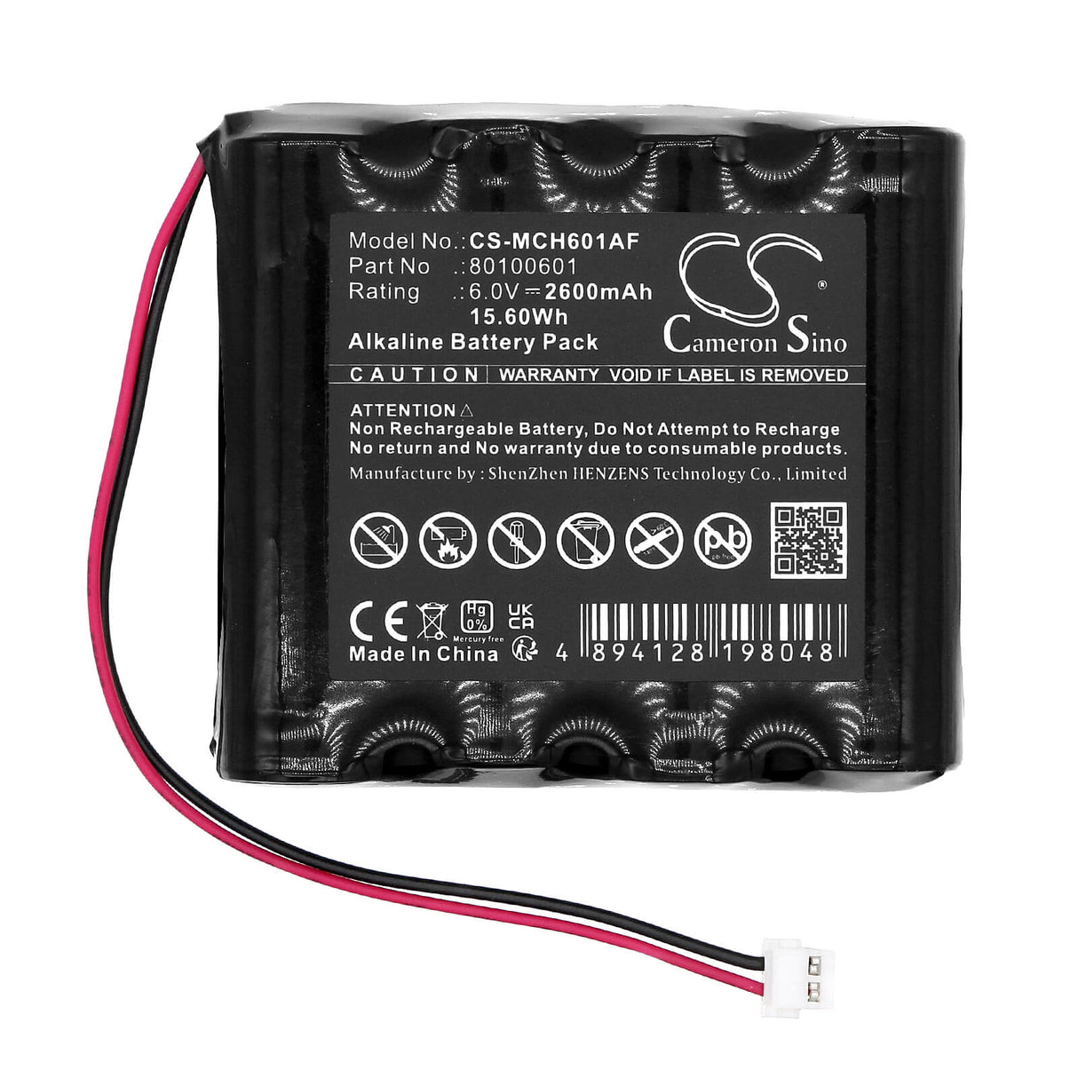 6.0v, Alcaline, 2600mah, Batterie de porte automatique compatible avec Messerschmitt, 80100601, 15.60wh Portes automatiques Cameron Sino Technology Limited
