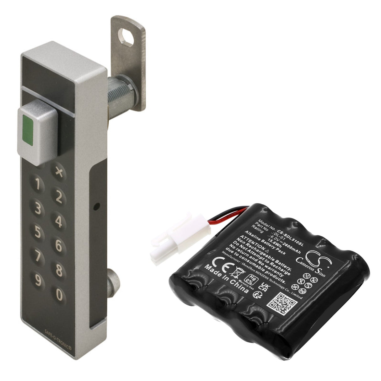 6.0V, Alcaline, 2600mAh, Batterie de serrure de porte compatible avec Sag, Megalock, Safe-o-pin, 15.6Wh Serrure de porte Cameron Sino Technology Limited