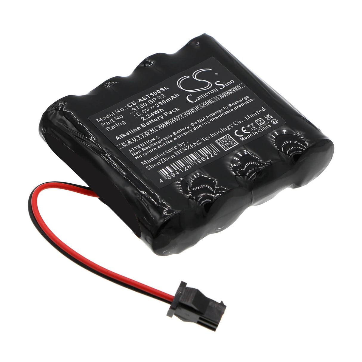 6.0V, Alcaline, 390mAh, Batterie de serrure de porte compatible avec Amadeo, St50.bp.02, A-lock St50, 2.34Wh Serrure de porte Cameron Sino Technology Limited
