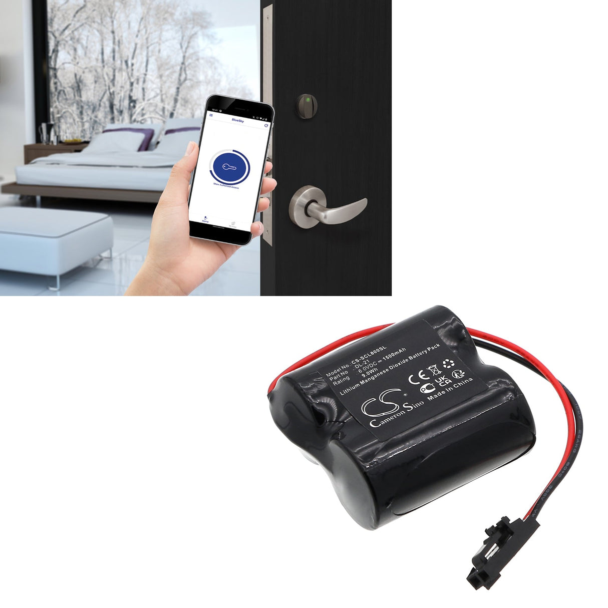 6.0V, Li-MnO2, 1500mAh, batterie de serrure de porte convient à Saflok, Cl-08, 9.0Wh serrure de porte Cameron Sino Technology Limited