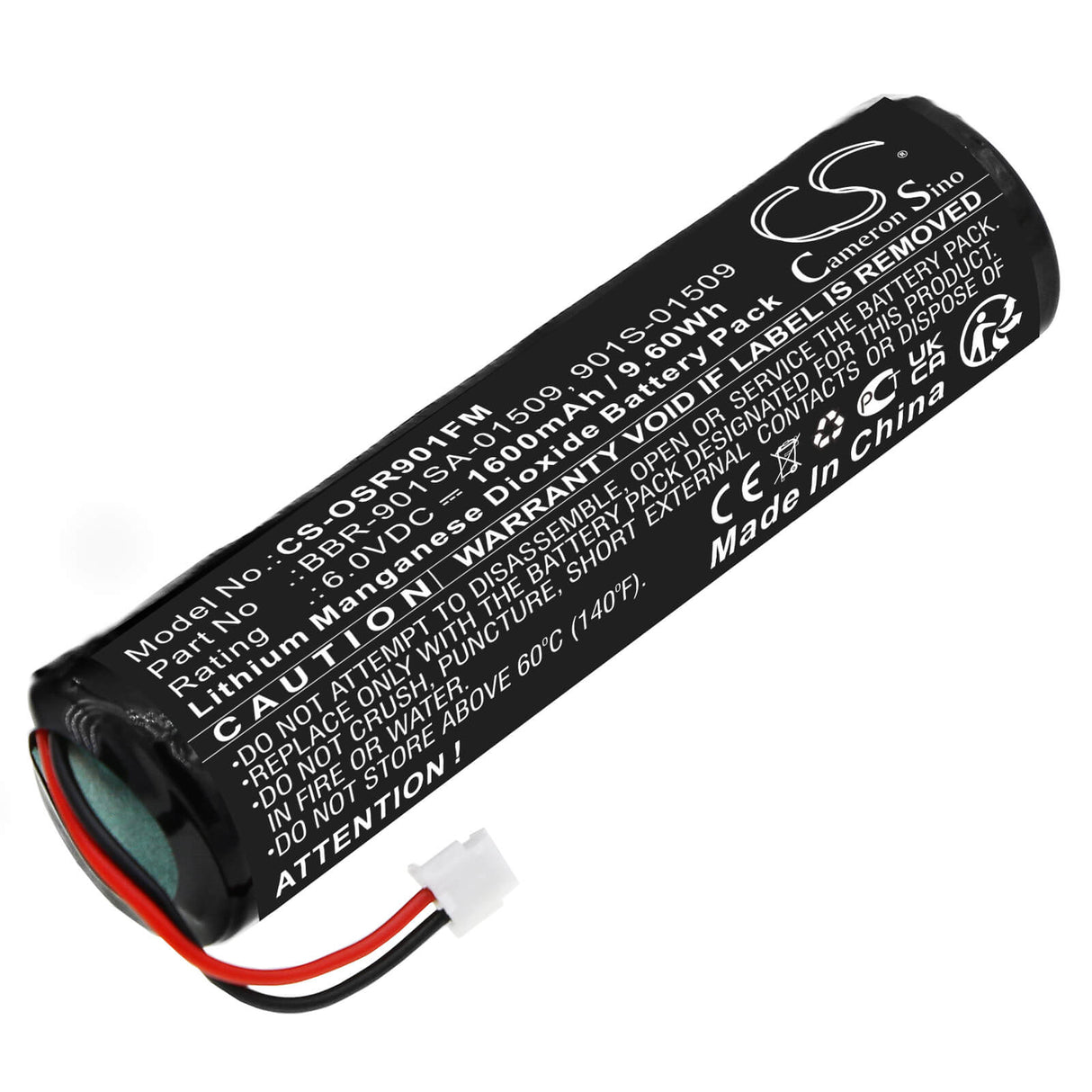 6.0V, Li-MnO2, 1600mAh, batterie de sécurité marine compatible avec Rescueme, Ocean Signal, 901s-01509, balise de détresse Mob1, Rescueme Mob1, dispositifs de sécurité marine et de flottaison de 9.6Wh Cameron Sino Technology Limited