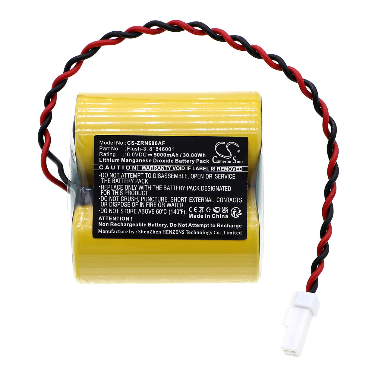 6.0v, Li-MnO2, 5000mah, Automatic Flusher Battery Fits Zurn P6900-gen, Z6912-gen, 30.00wh Automatic Flusher Cameron Sino Technology Limited