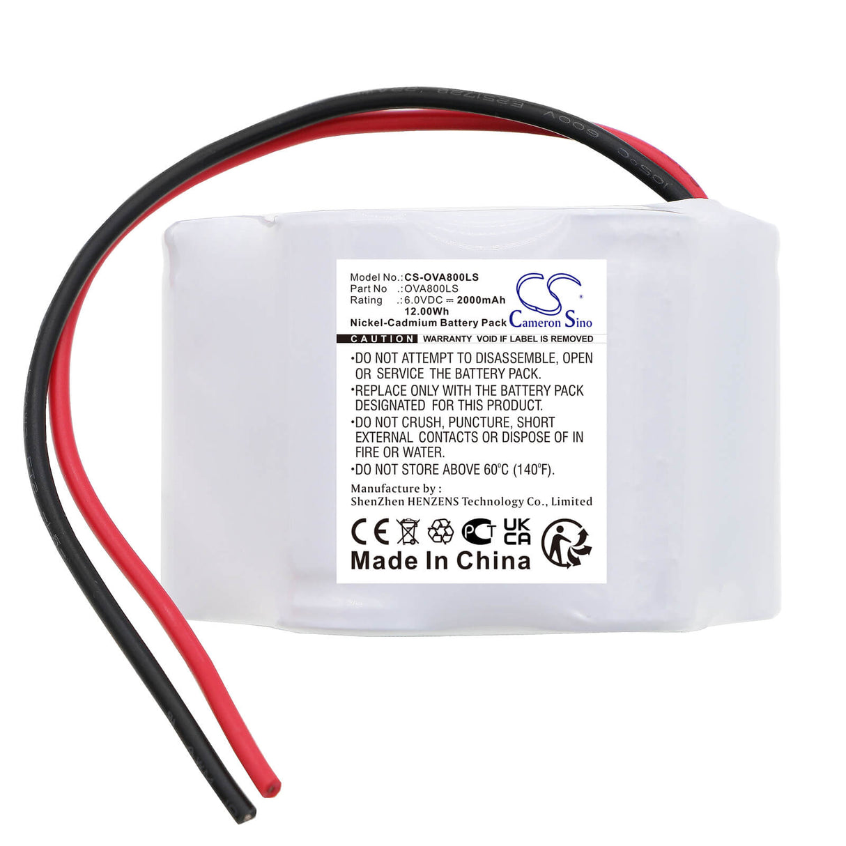 6.0V, Ni-CD, 2000mAh, batterie d'éclairage de secours compatible avec Cameron Sino Technologies, CS-OVA800LS, 12.00Wh Éclairage de secours Cameron Sino Technology Limited