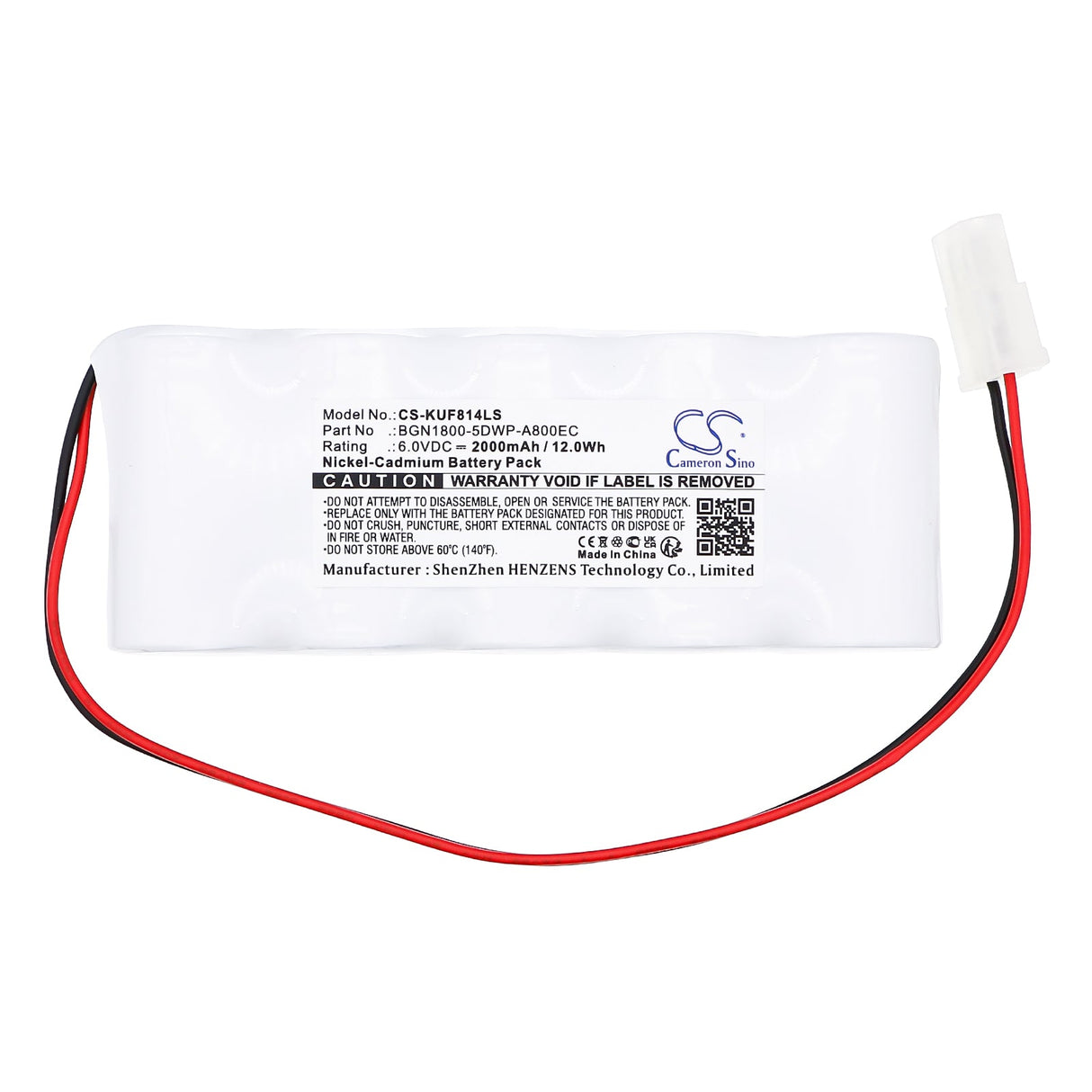 6.0V, Ni-CD, 2000mAh, Batterie d'éclairage de secours compatible avec Kaufel, Bgn1800-5dwp-a800ec, 850.0014, 12.0Wh Éclairage de secours Cameron Sino Technology Limited