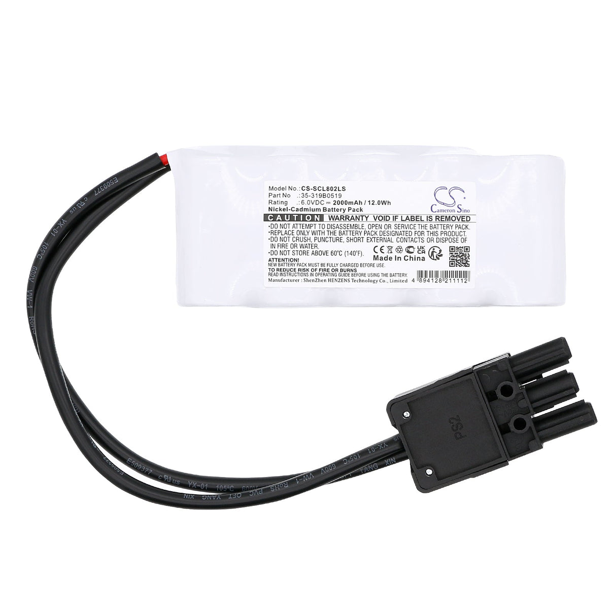 6.0V, Ni-CD, 2000mAh, Batterie d'éclairage de secours compatible avec Schuch, 8020, 8021, 12.0Wh Éclairage de secours Cameron Sino Technology Limited