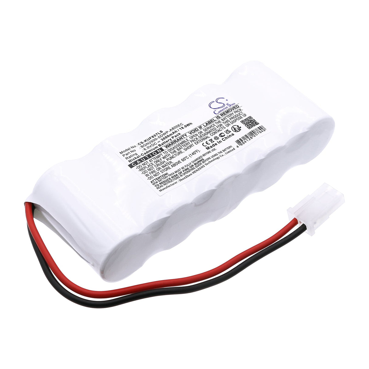 6.0V, Ni-CD, 3000mAh, Batterie d'éclairage d'urgence compatible avec Kaufel, Bgn2500-5dwp-a800ec, 850.0057, 18.0Wh Éclairage d'urgence Cameron Sino Technology Limited