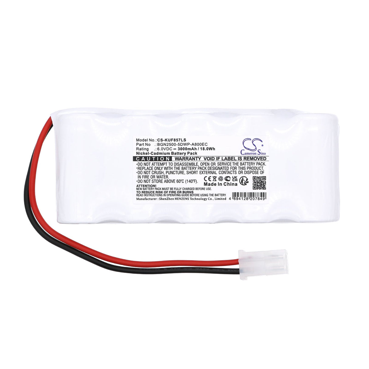 6.0V, Ni-CD, 3000mAh, Batterie d'éclairage d'urgence compatible avec Kaufel, Bgn2500-5dwp-a800ec, 850.0057, 18.0Wh Éclairage d'urgence Cameron Sino Technology Limited