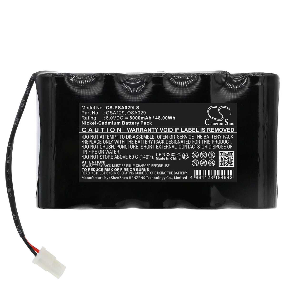 6.0V, Ni-CD, 8000mAh, batterie d'éclairage de secours compatible avec Powersonic, Osa029, A13146-4, 48.00Wh Éclairage de secours Cameron Sino Technology Limited
