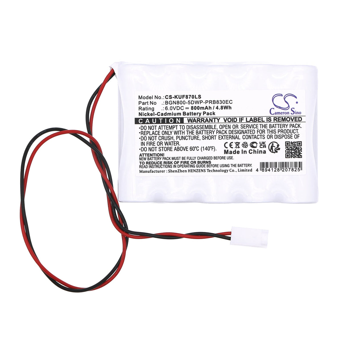 6.0V, Ni-CD, 800mAh, batterie d'éclairage de secours compatible avec Kaufel, Bgn800-5dwp-prb830ec, 1870, 11110, 4.8Wh Éclairage de secours Cameron Sino Technology Limited