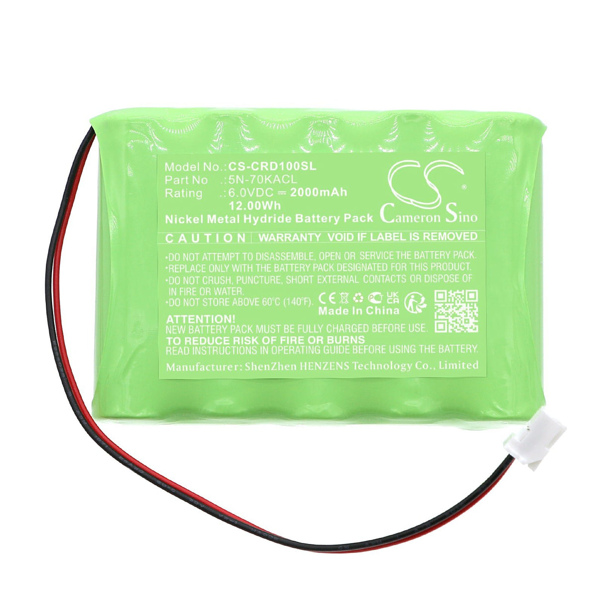 6.0V, Ni-MH, 2000mAh, Batterie d'équipement compatible avec Cedar, Cd-100m, 12.00Wh Équipement, Enquête, Test Cameron Sino Technology Limited