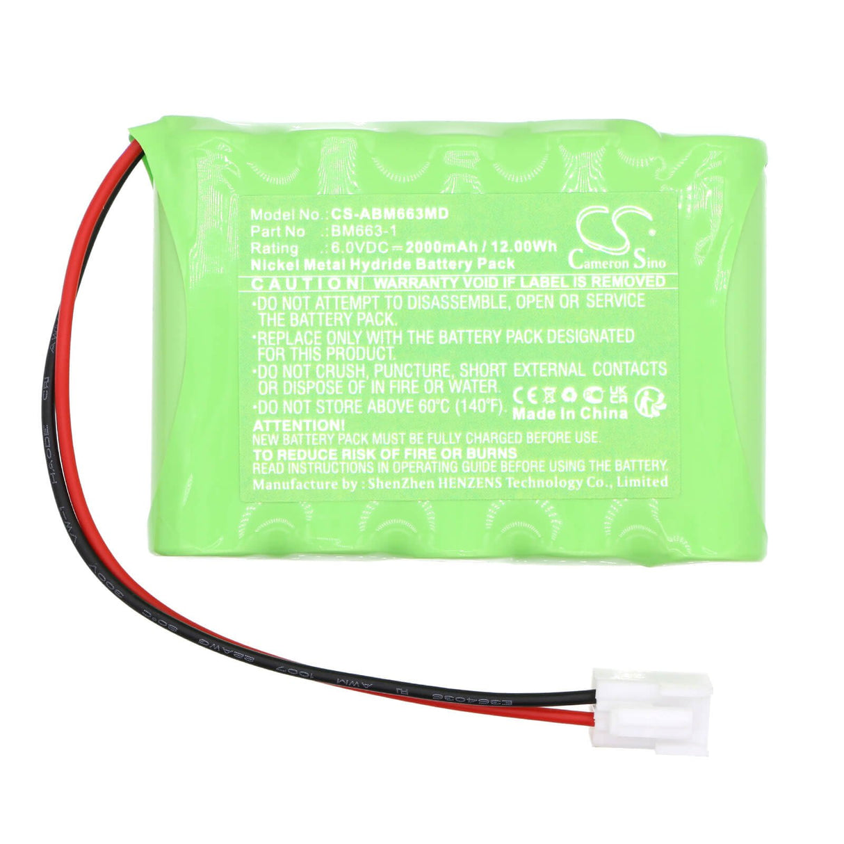 6.0V, Ni-MH, 2000mAh, batterie médicale compatible avec New Age, Bm663-1, Emavit, Ionotens, 12.00Wh Medical Cameron Sino Technology Limited (Médical)