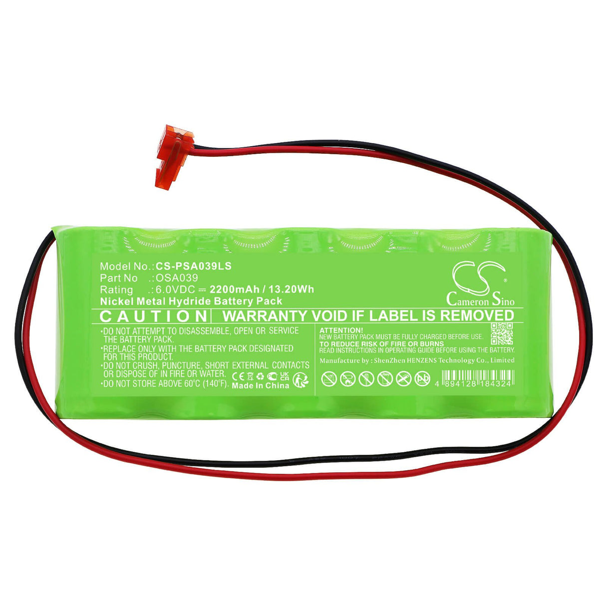 6.0V, Ni-MH, 2200mAh, Batterie d'éclairage d'urgence compatible avec Powersonic, Osa039, A13146-10, 13.20Wh Éclairage d'urgence Cameron Sino Technology Limited