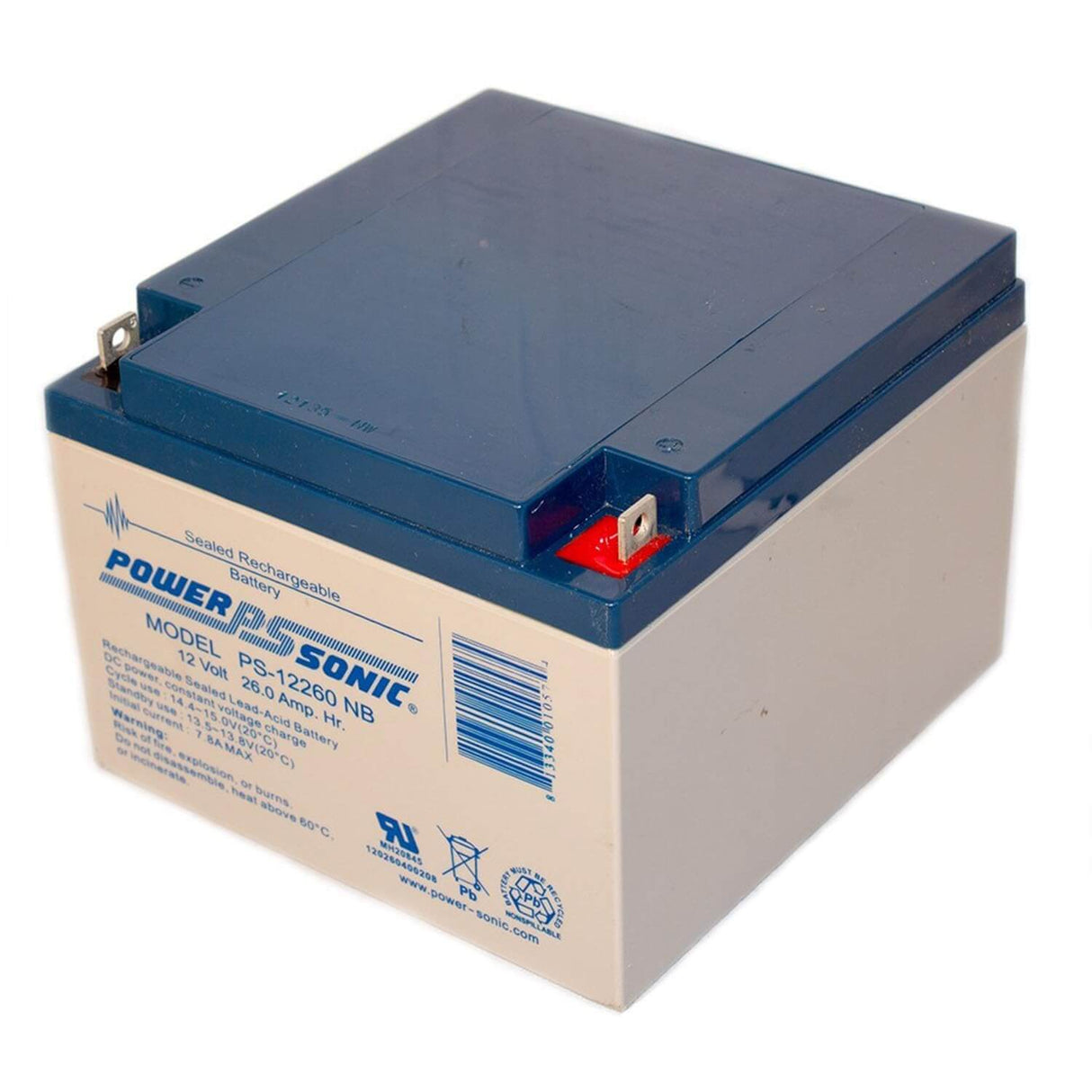 Power-Sonic PS-12260 NB 12V 26Ah AGM Battery Nut & Bolt Terminal Sealed Lead Acid (Special) Power-Sonic