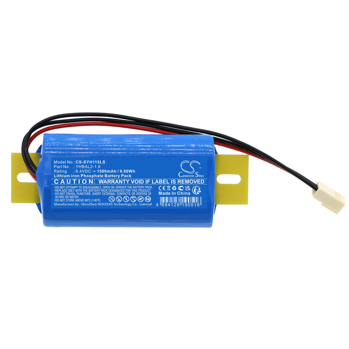 6.4V, LiFePO4, 1500mAh, batterie d'éclairage de secours convient à Streamer, Yhbal2-1.6, Yh11b-05wl, Yh11b-05wl-55, 9.60Wh Éclairage d'urgence Cameron Sino Technology Limited