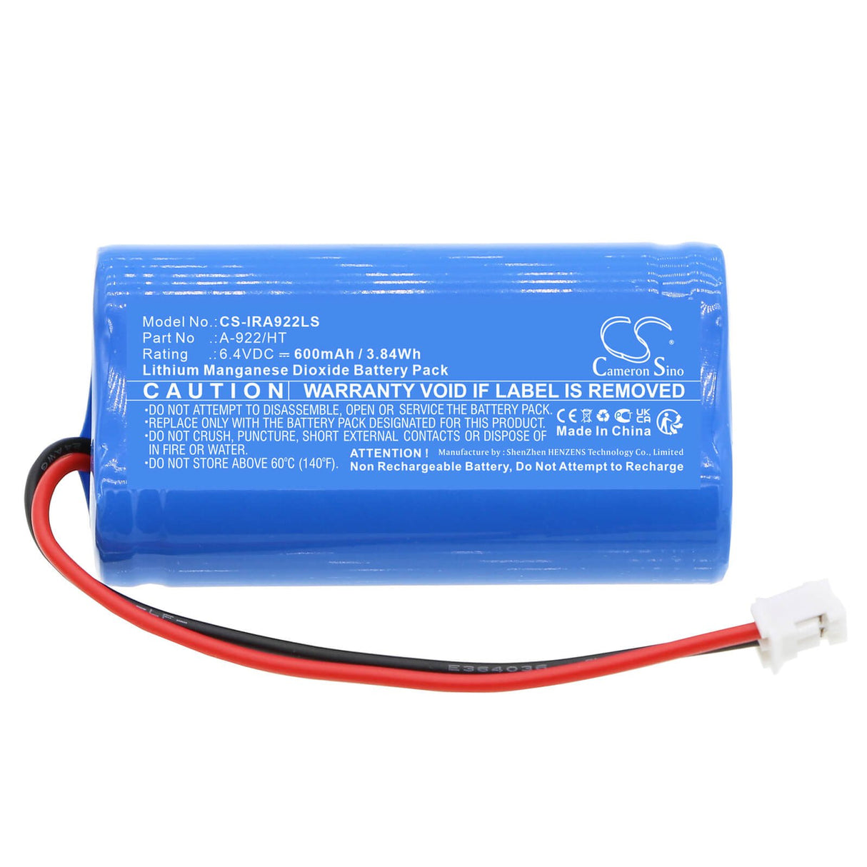 6.4V, LiFePO4, 600mAh, batterie d'éclairage d'urgence convient à Iron Lux, A-922/ht, At 26m, E73 417 12, 3.84Wh Éclairage d'urgence Cameron Sino Technology Limited