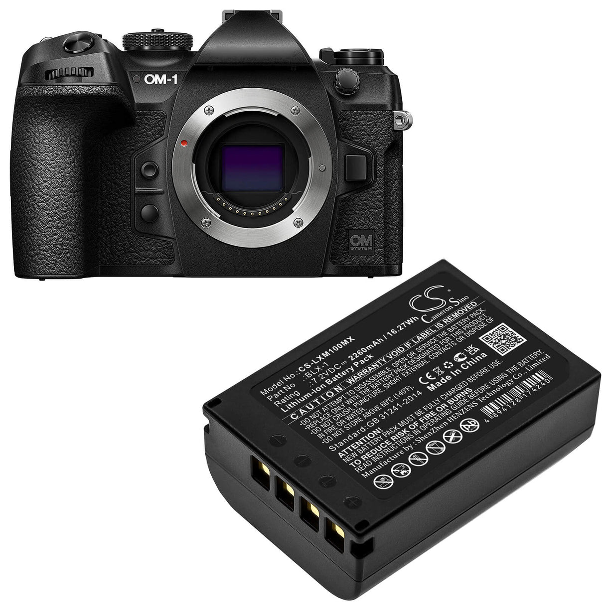 7.2V, Li-ion, 2260mAh, Camera battery fits Olympus, Blx-1, Om System Om-1, Om-1 Mirrorless, 16.272Wh Camera Cameron Sino Technology Limited (Camera)