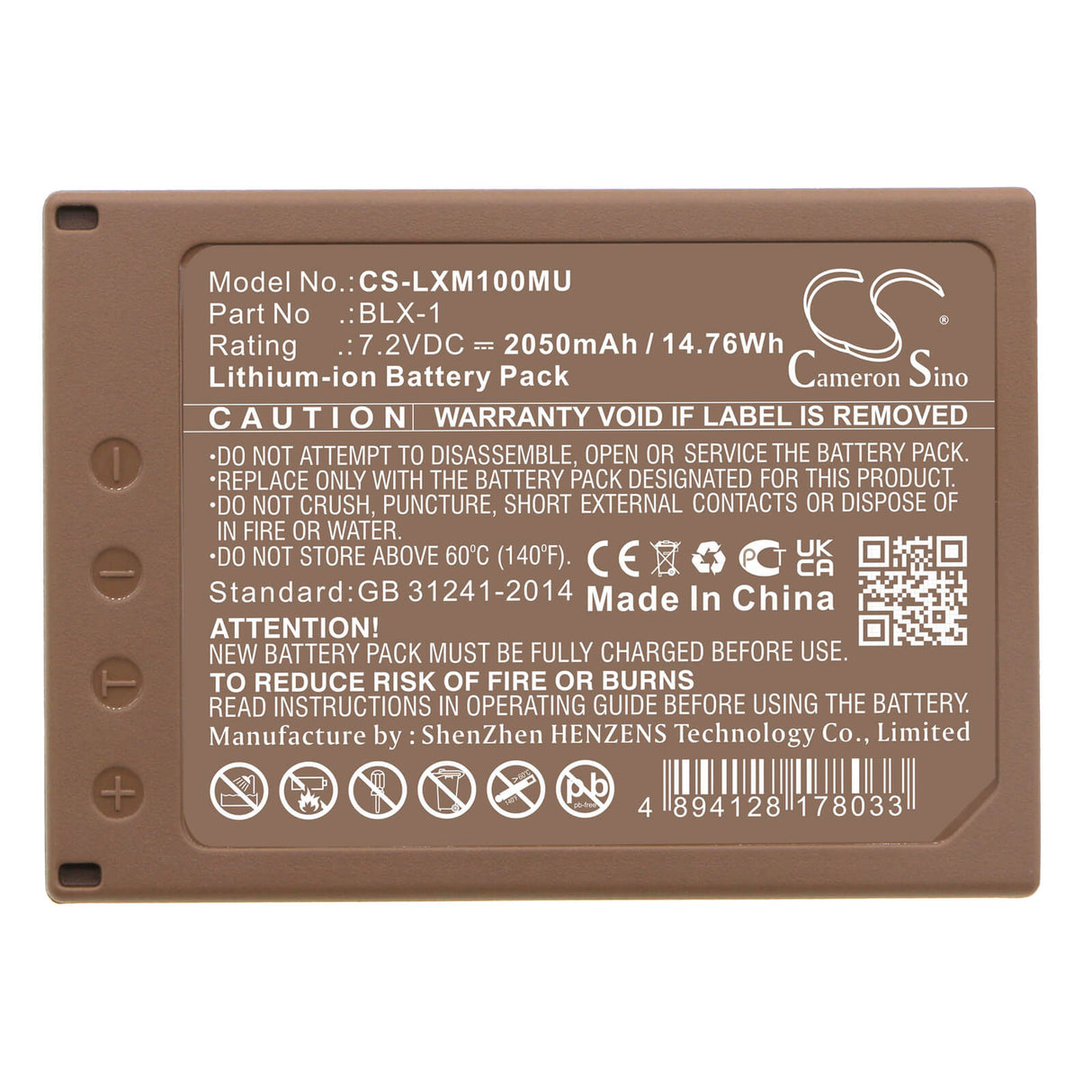 7.2V, Li-ion, 2050mAh, Camera battery fits Olympus, Blx-1, Om System Om-1, Om-1 Mirrorless, 14.76Wh Camera Cameron Sino Technology Limited (Camera)