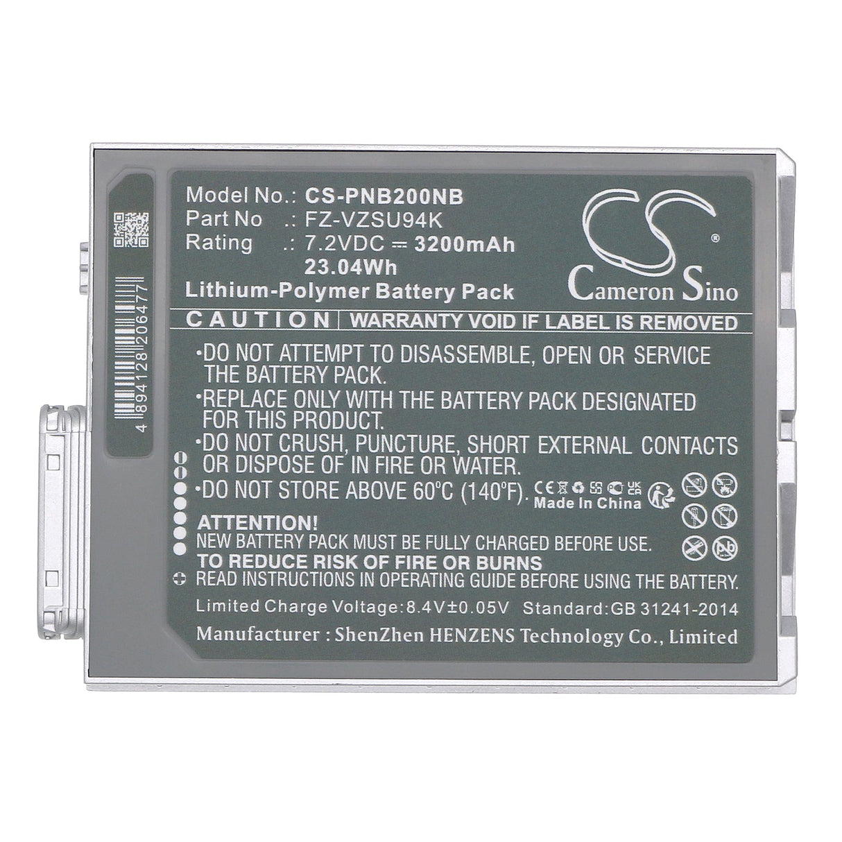 7.2V, Li-Polymer, 3200mAh Notebook, Laptop Battery fits Panasonic, Fz-b2, Fz-m1, 23.04Wh Notebook, Laptop Cameron Sino Technology Limited