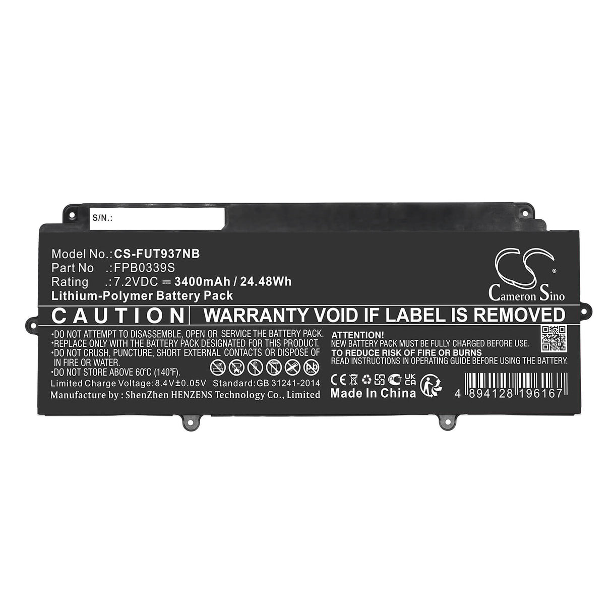7.2v, Li-polymer, 3400mah, Battery Fits Fujitsu, Futro Mu937, 24.48wh Notebook, Laptop Cameron Sino Technology Limited