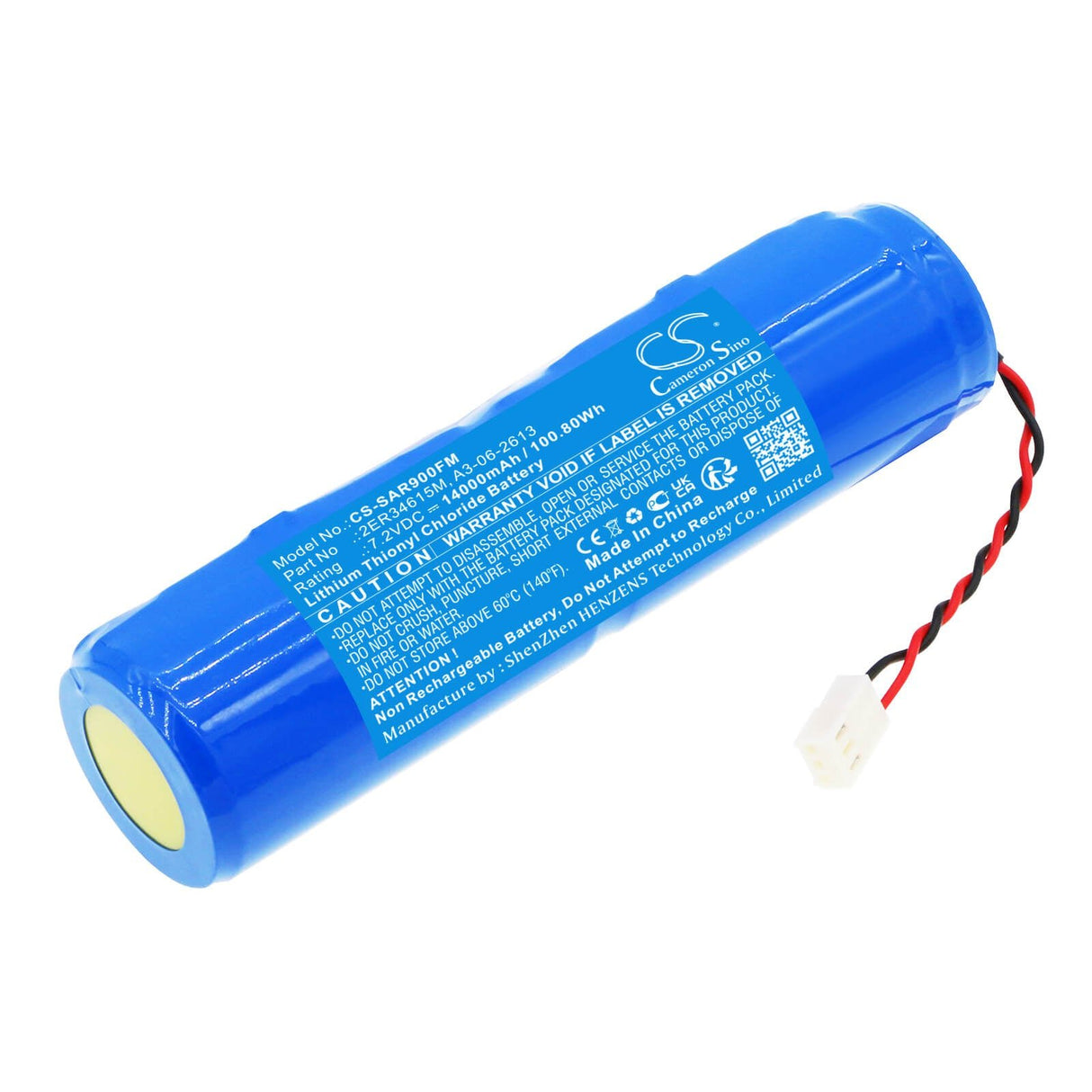 7,2V, Li-SOCl2, 14000mAh, batterie de sécurité marine adaptée à la balise radio, 2er34615m, Crt100, Esr06, 100,8Wh Dispositifs de sécurité et de flottaison marine Cameron Sino Technology Limited (Marchandises dangereuses)