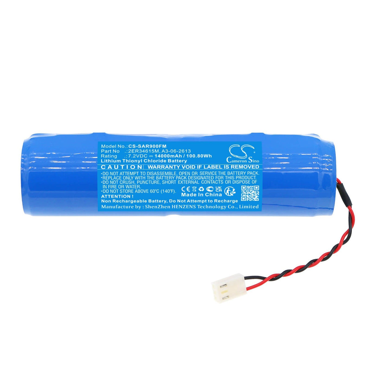 7,2V, Li-SOCl2, 14000mAh, batterie de sécurité marine adaptée à la balise radio, 2er34615m, Crt100, Esr06, 100,8Wh Dispositifs de sécurité et de flottaison marine Cameron Sino Technology Limited (Marchandises dangereuses)