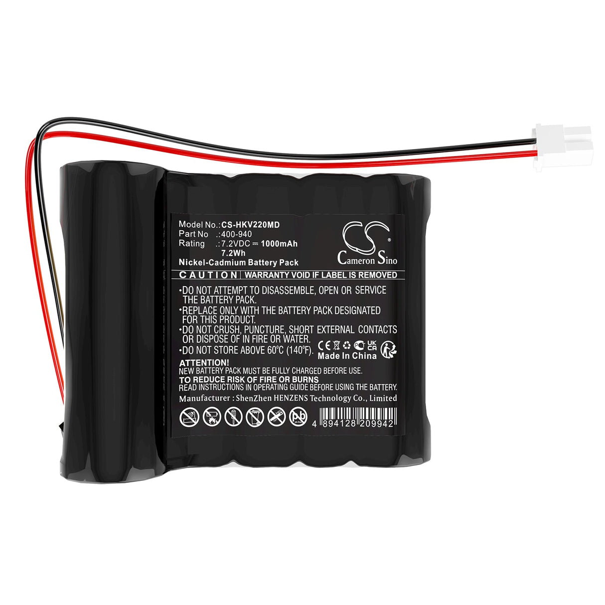 7,2V, Ni-CD, 1000mAh, Batterie médicale compatible avec Heska, Pompe Iv 2.2 Vétérinaire, Pompe à perfusion vétérinaire Iv 2.2, 7,2Wh Médical Cameron Sino Technology Limited (Médical)